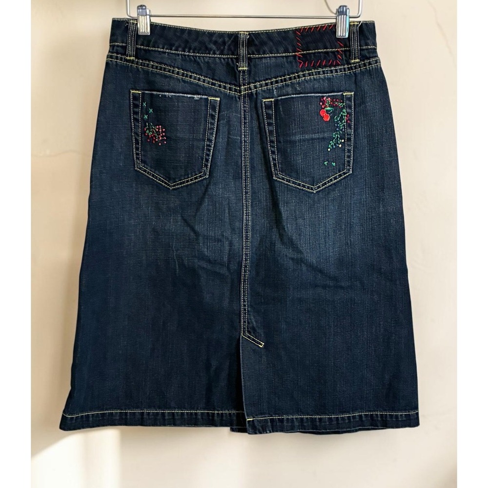 Tommy Hilfiger Denim Button Front A-Line Skirt Embroidered Pockets Blue 4
